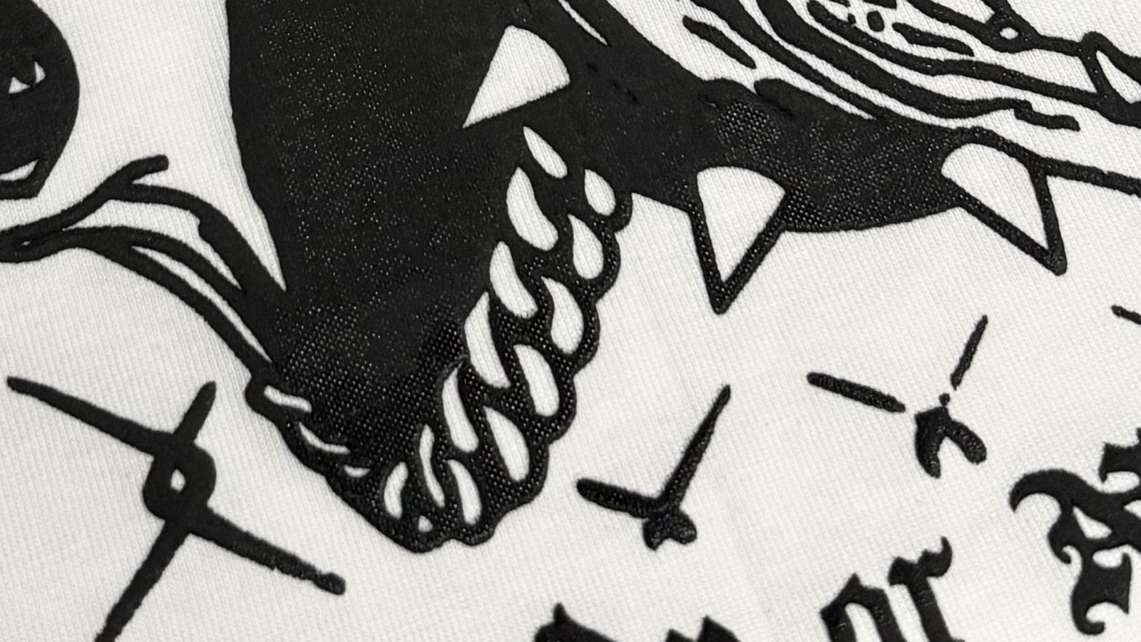 Close up of a screen printed design on apparel